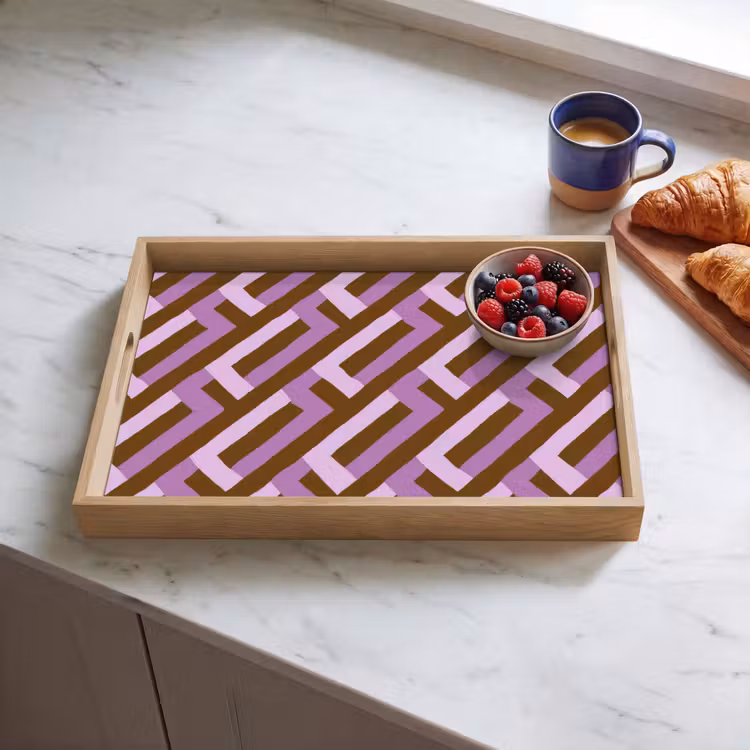 Dienblad - Bruin - Roze - Geometrisch - Meander - Patroon — 4