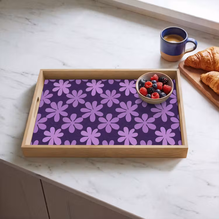 Dienblad - Paars - Botanisch - Bloemen - Retro - Patroon — 4