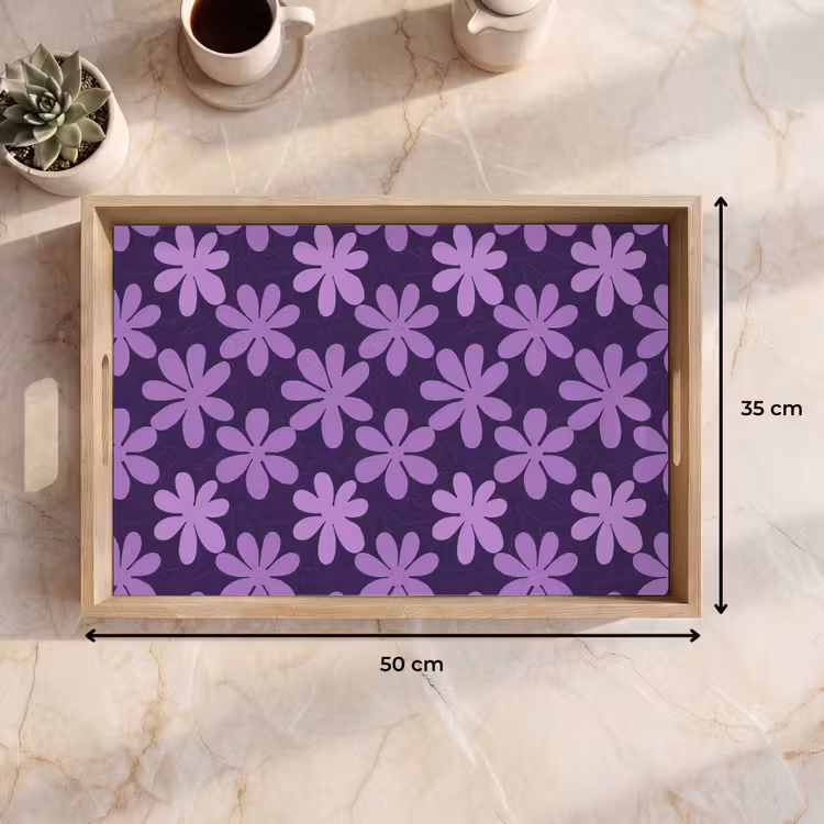 Dienblad - Paars - Botanisch - Bloemen - Retro - Patroon — 9