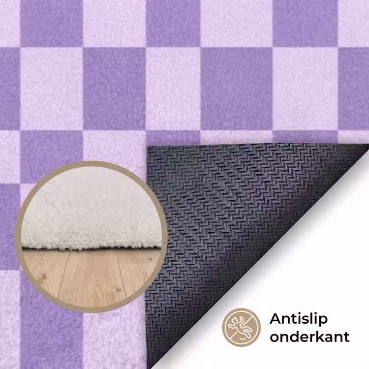 Vloerkleed - Paars - Geometrisch - Dambord - Blokken - Patroon — 4