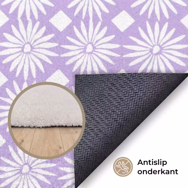 Vloerkleed - Lila - Botanisch - Bloemen - Margrieten - Patroon — 4