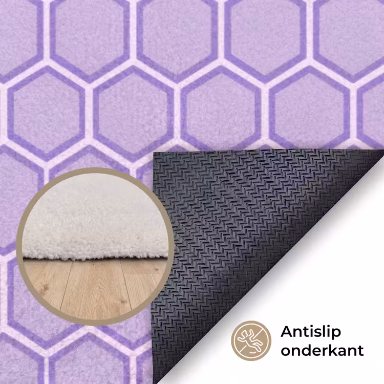 Vloerkleed - Paars - Geometrisch - Honeycomb - Bijenraat - Patroon — 4