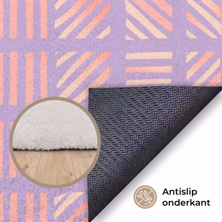 Vloerkleed - Paars - Roze - Geometrisch - Strepen - Blokken - Patroon — 4