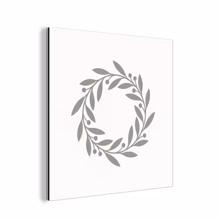 Aluminium schilderij - Krans - Bladeren - Natuur - Minimalistisch - Grijs — 1