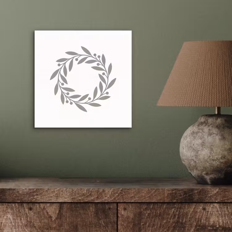 Aluminium schilderij - Krans - Bladeren - Natuur - Minimalistisch - Grijs — 3