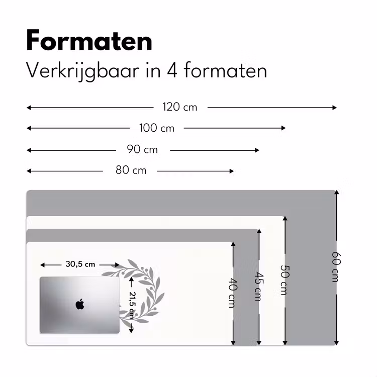 Bureau onderlegger - Krans - Bladeren - Natuur - Minimalistisch - Grijs — 8
