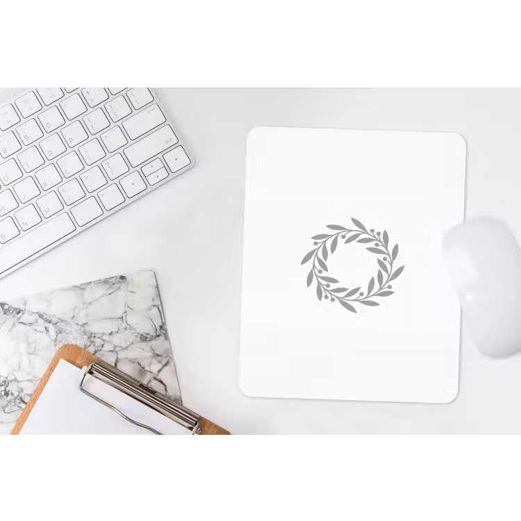 Muismat - Krans - Bladeren - Natuur - Minimalistisch - Grijs — 4