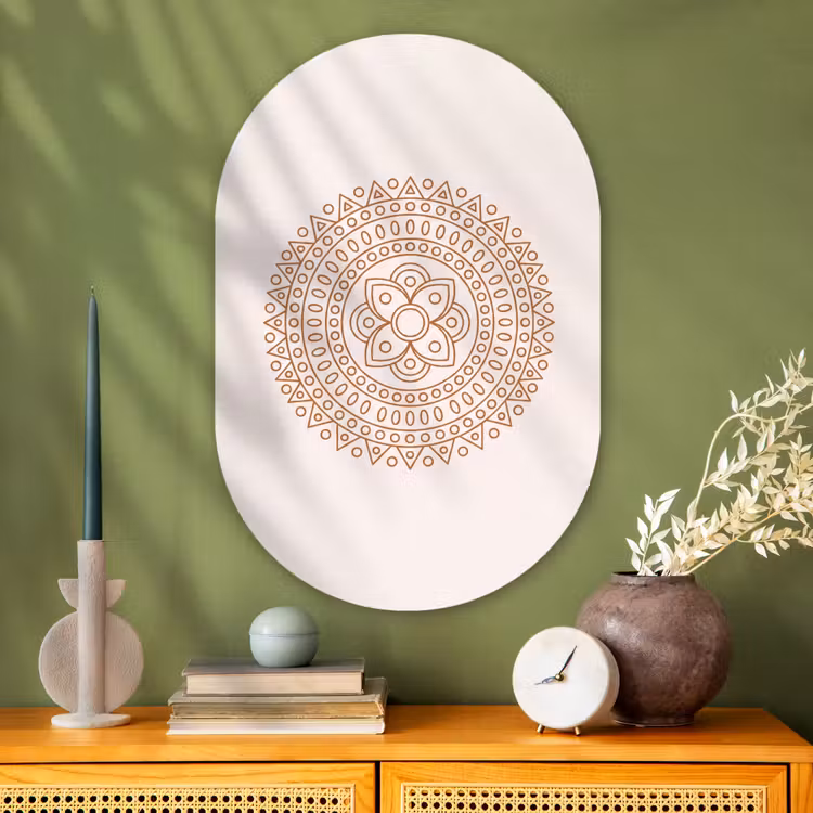 Muurovaal glas - Mandala - Geometrisch - Abstract - Oosters - Bruin — 2