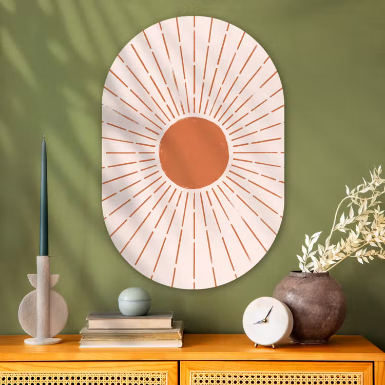 Muurovaal glas - Zon - Stralen - Abstract - Terracotta - Modern — 2
