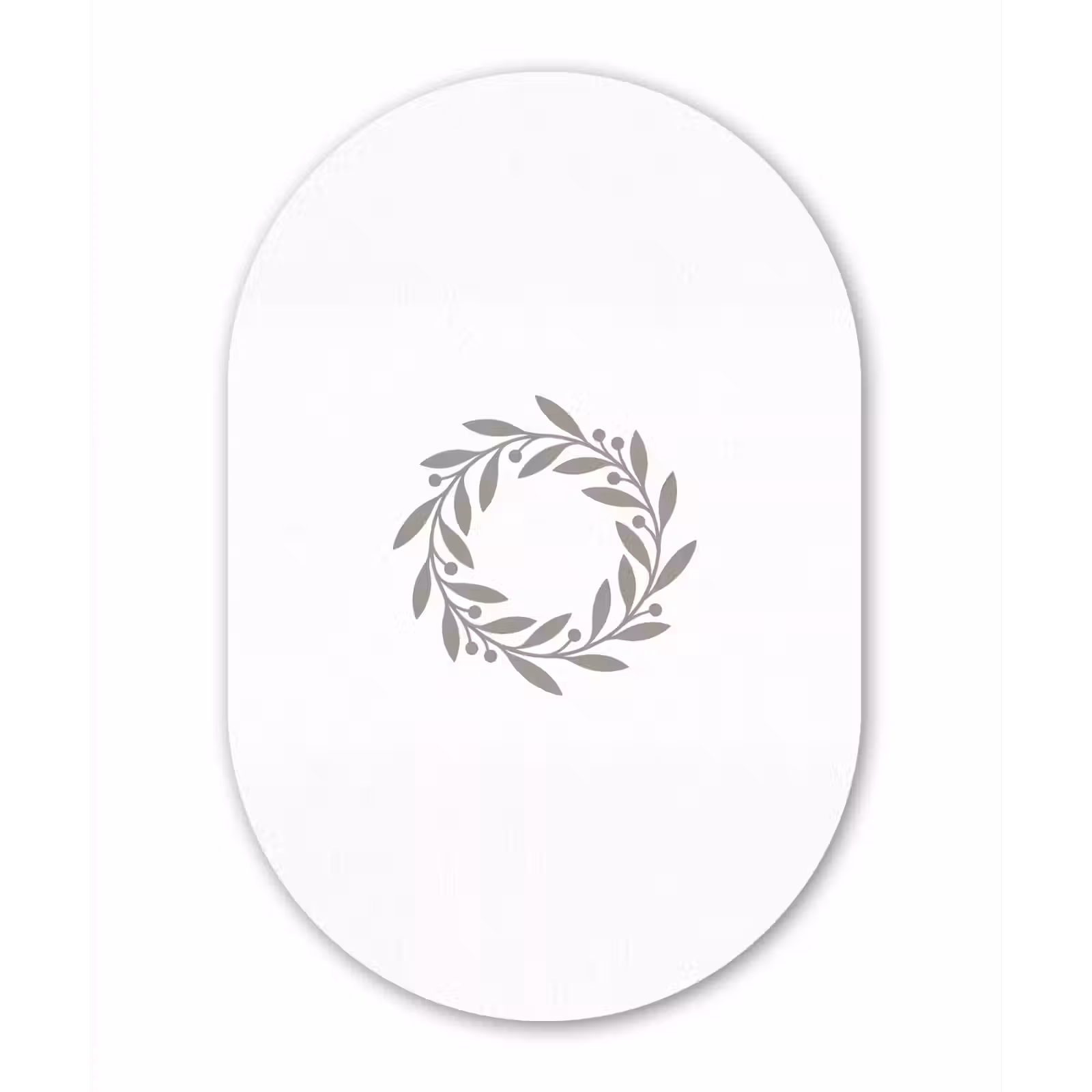 Muurovaal glas - Krans - Bladeren - Natuur - Minimalistisch - Grijs — 1