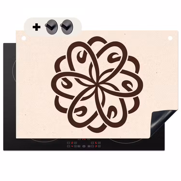 Inductiebeschermer & spatscherm (2in1) - Patroon - Knoop - Abstract - Modern - Bruin — 1