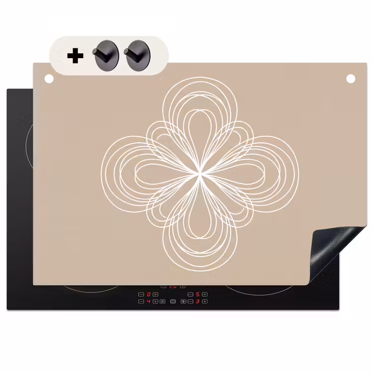 Inductiebeschermer & spatscherm (2in1) - Patroon - Lijnen - Abstract - Minimalistisch - Beige — 1