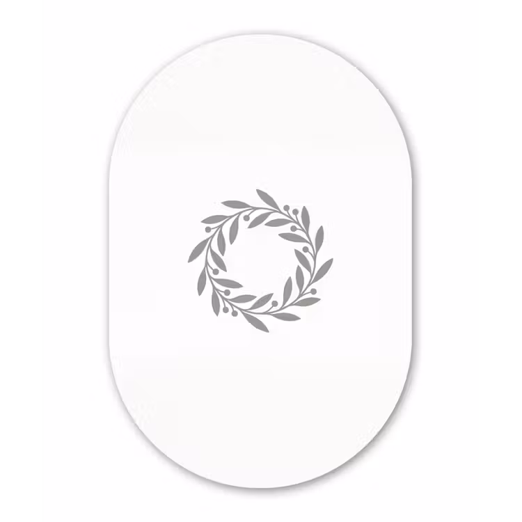 Muurovaal glas - Krans - Bladeren - Natuur - Minimalistisch - Grijs — 1