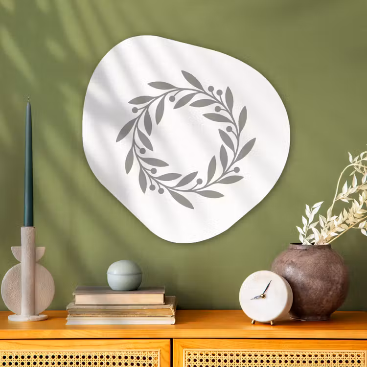 Organisch schilderij glas - Krans - Bladeren - Natuur - Minimalistisch - Grijs — 2