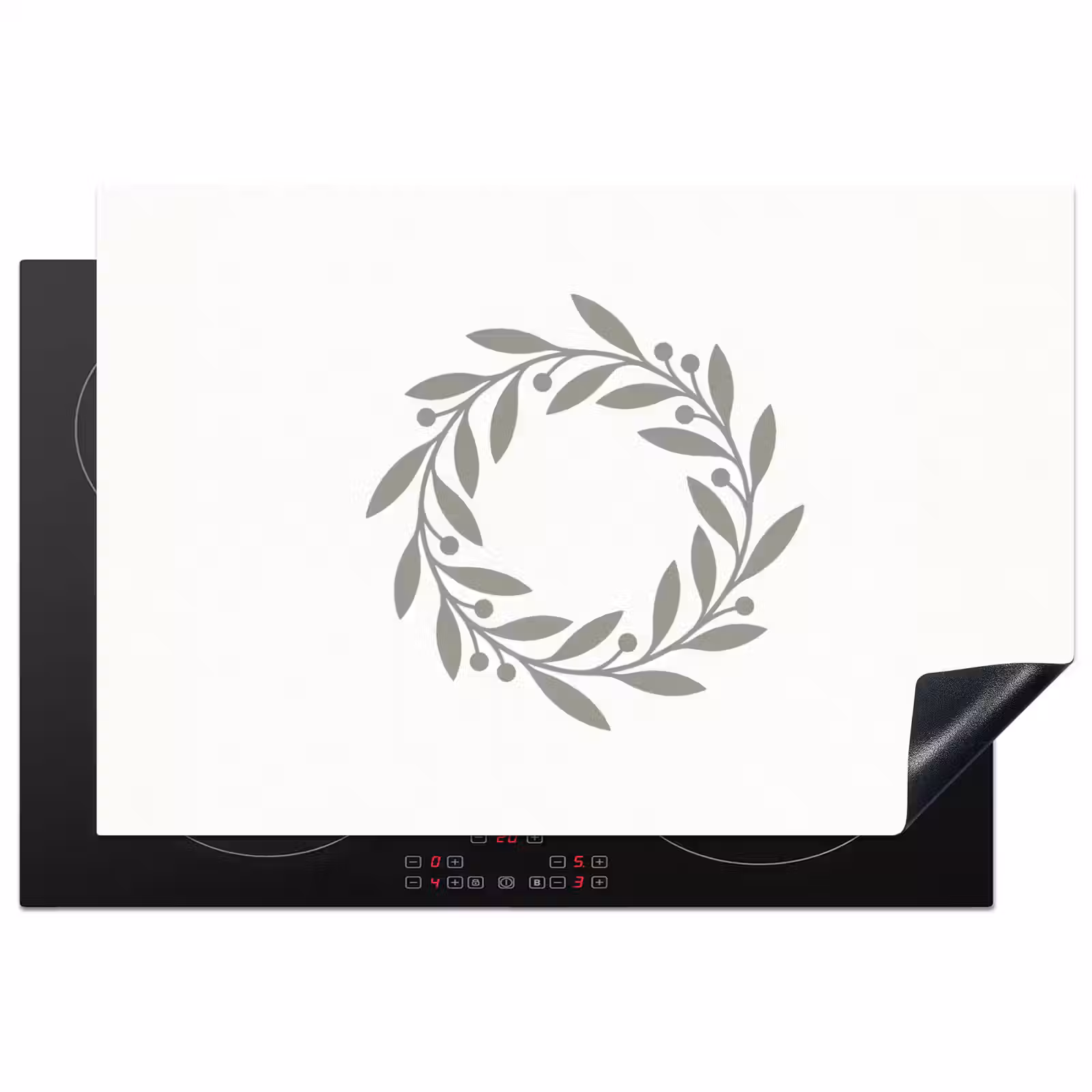 Inductiebeschermer - Krans - Bladeren - Natuur - Minimalistisch - Grijs — 1