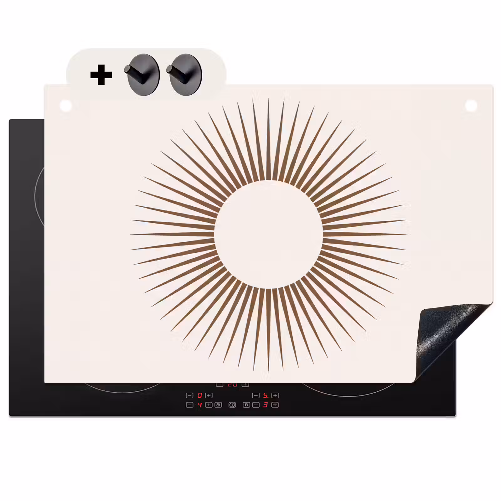 Inductiebeschermer & spatscherm (2in1) - Abstract - Zon - Symbool - Modern - Beige — 1