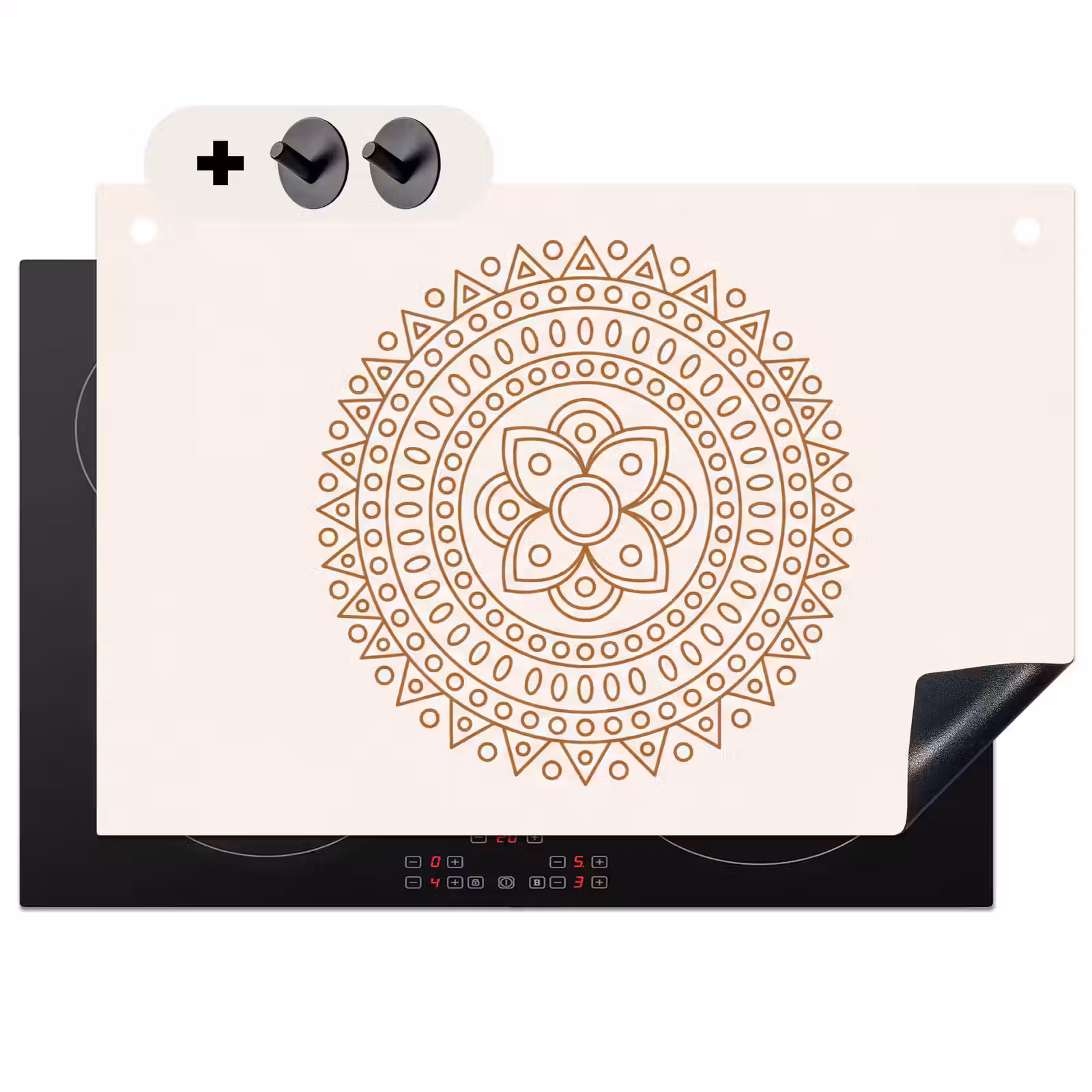 Inductiebeschermer & spatscherm (2in1) - Mandala - Geometrisch - Abstract - Oosters - Bruin — 1