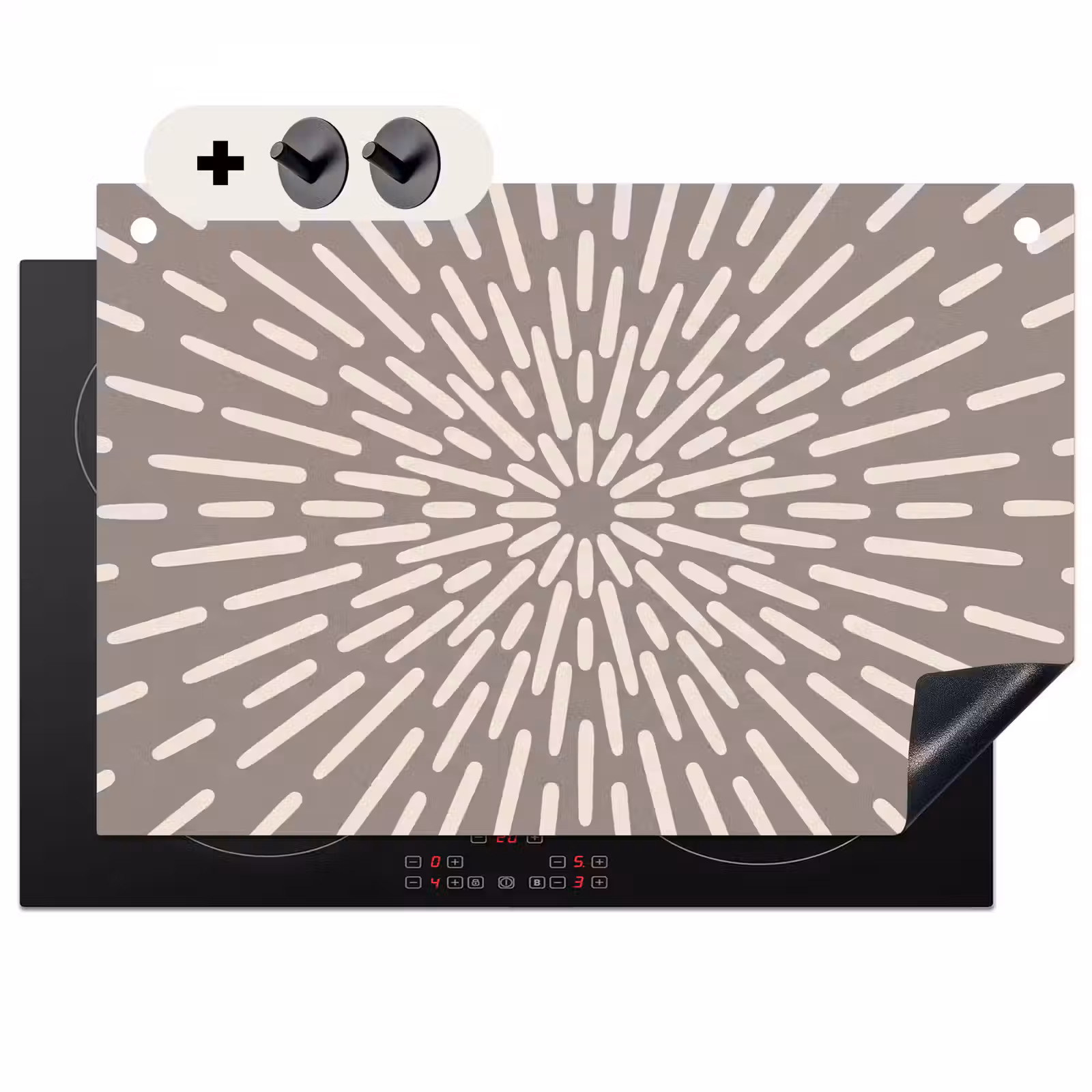 Inductiebeschermer & spatscherm (2in1) - Patroon - Stralen - Abstract - Modern - Grijs — 1