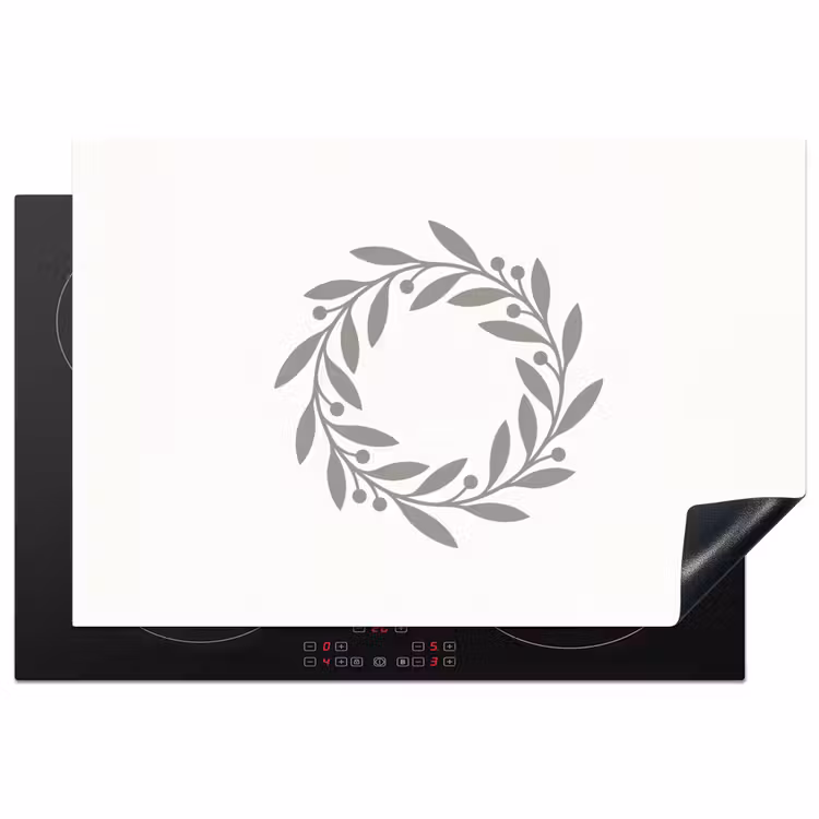 Inductiebeschermer - Krans - Bladeren - Natuur - Minimalistisch - Grijs — 1