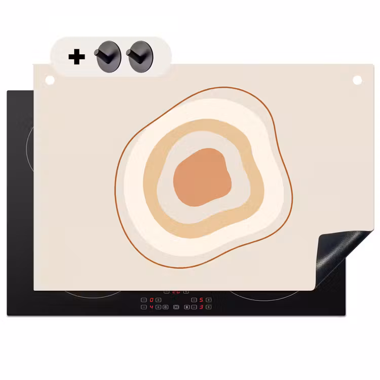 Inductiebeschermer & spatscherm (2in1) - Abstract - Organisch - Modern - Beige - Kunst — 1