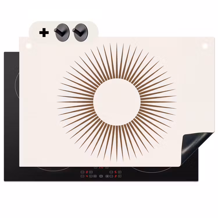 Inductiebeschermer & spatscherm (2in1) - Abstract - Zon - Symbool - Modern - Beige — 1