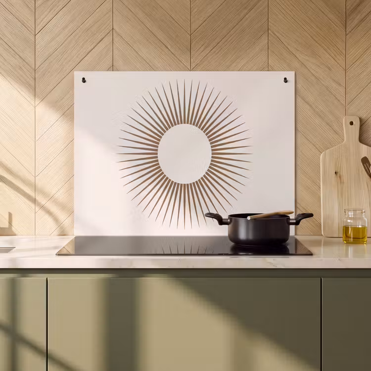 Inductiebeschermer & spatscherm (2in1) - Abstract - Zon - Symbool - Modern - Beige — 2