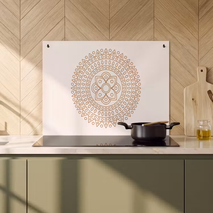 Inductiebeschermer & spatscherm (2in1) - Mandala - Geometrisch - Abstract - Oosters - Bruin — 2