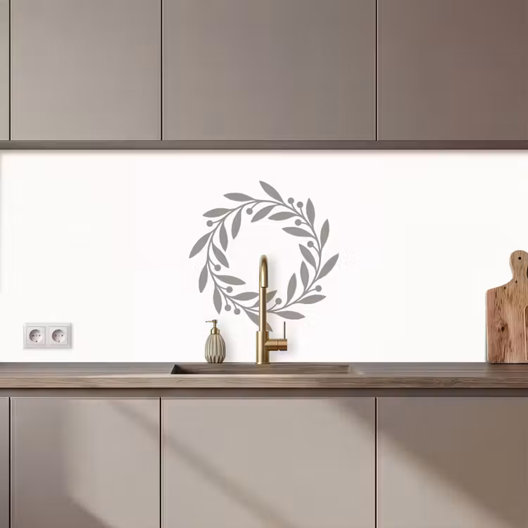 Keuken achterwand - Krans - Bladeren - Natuur - Minimalistisch - Grijs — 1