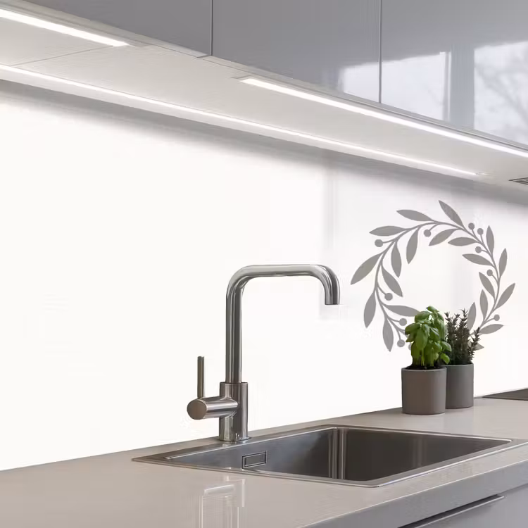 Keuken achterwand - Krans - Bladeren - Natuur - Minimalistisch - Grijs — 2