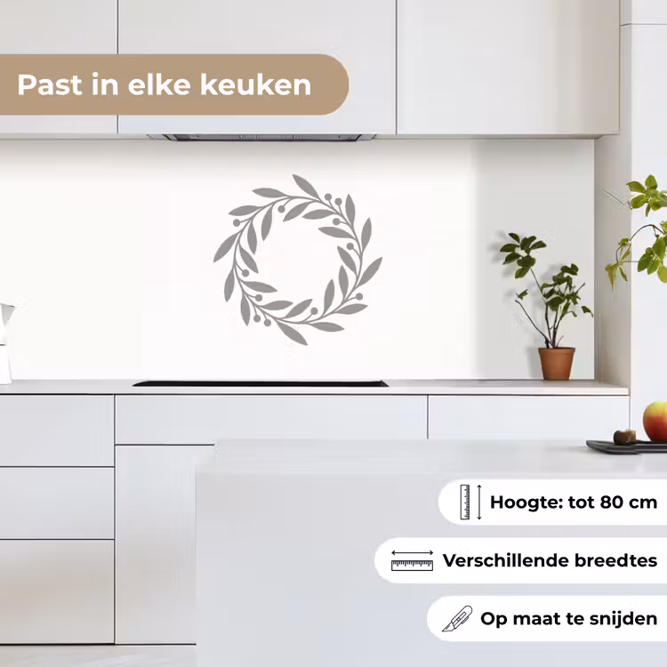 Keuken achterwand - Krans - Bladeren - Natuur - Minimalistisch - Grijs — 7