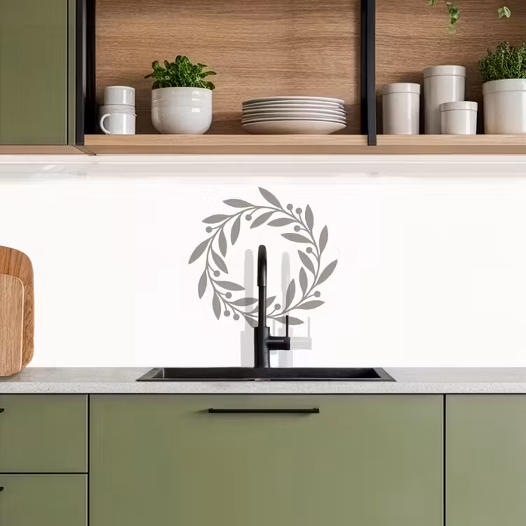 Keuken achterwand - Krans - Bladeren - Natuur - Minimalistisch - Grijs — 8