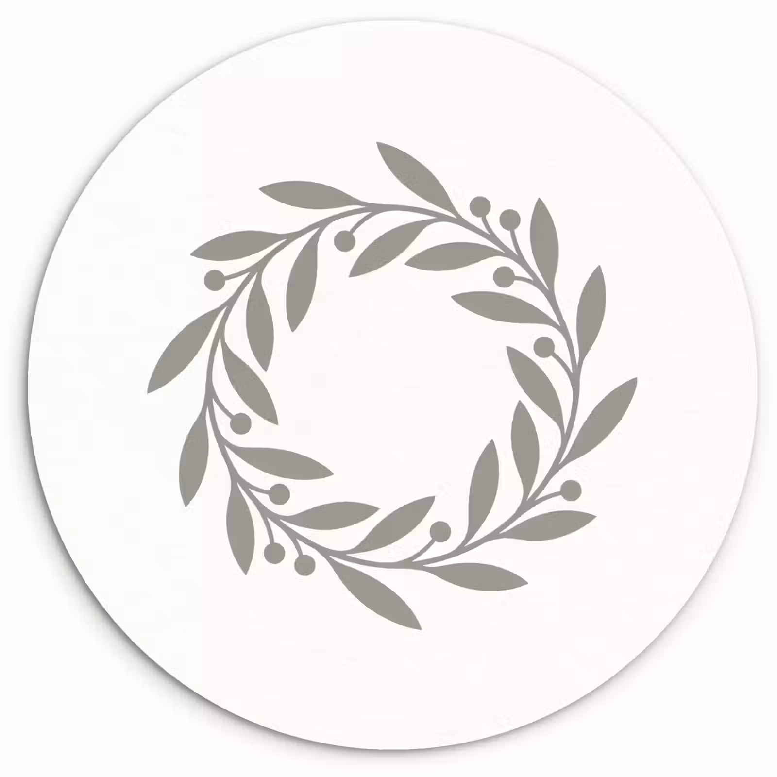Muurcirkel - Krans - Bladeren - Natuur - Minimalistisch - Grijs — 1
