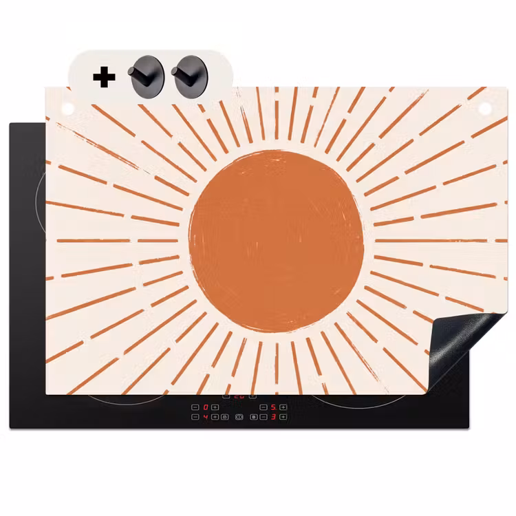 Inductiebeschermer & spatscherm (2in1) - Zon - Stralen - Abstract - Terracotta - Modern — 1