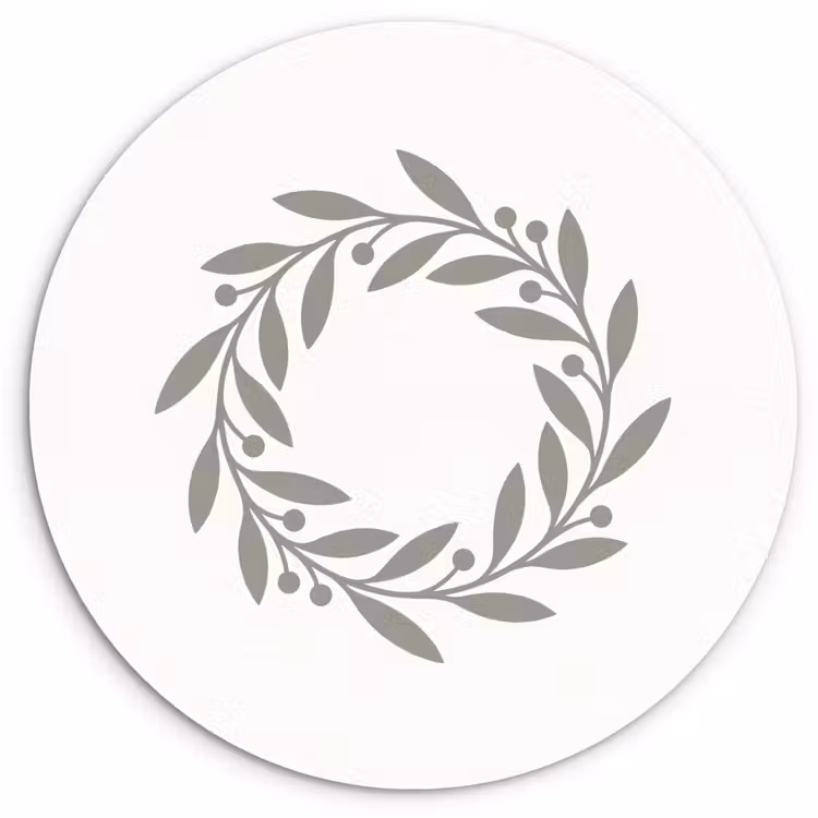 Muurcirkel - Krans - Bladeren - Natuur - Minimalistisch - Grijs — 1