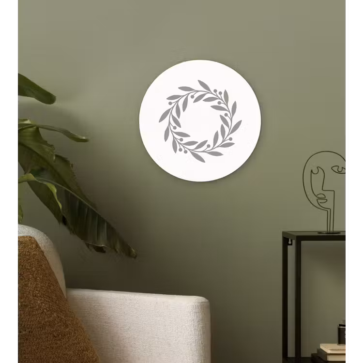 Muurcirkel - Krans - Bladeren - Natuur - Minimalistisch - Grijs — 3