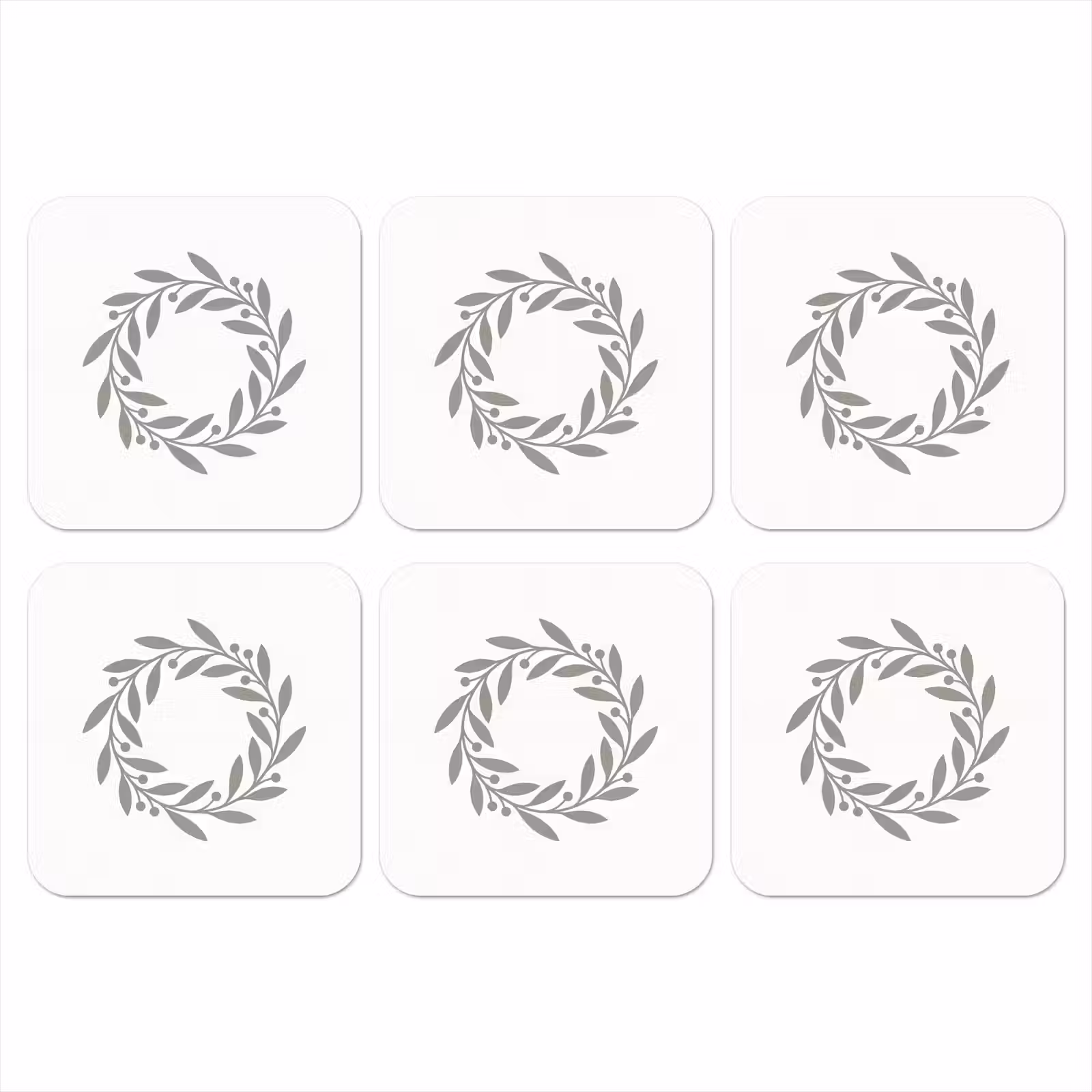 Onderzetter - Krans - Bladeren - Natuur - Minimalistisch - Grijs — 1
