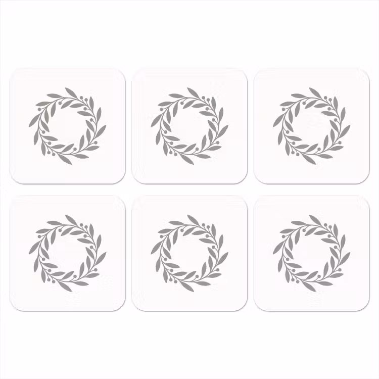 Onderzetter - Krans - Bladeren - Natuur - Minimalistisch - Grijs — 1