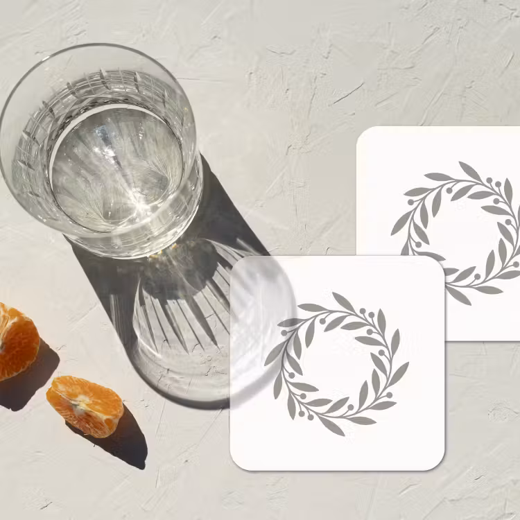 Onderzetter - Krans - Bladeren - Natuur - Minimalistisch - Grijs — 2