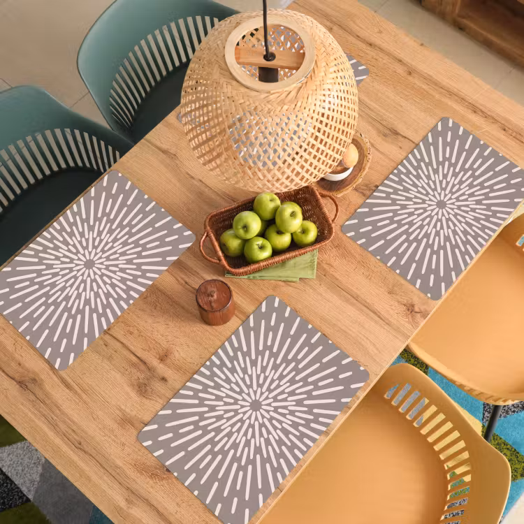 Placemat - 6 stuks - Patroon - Stralen - Abstract - Modern - Grijs — 6