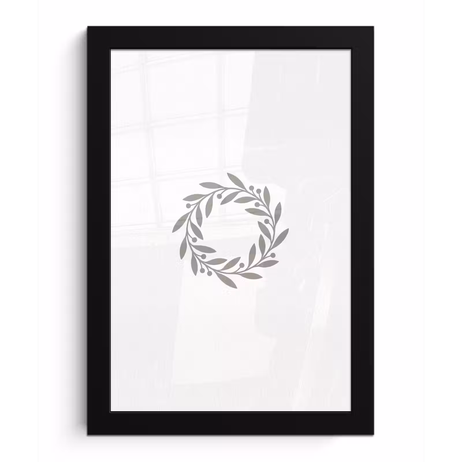 Poster met lijst - Krans - Bladeren - Natuur - Minimalistisch - Grijs — 1