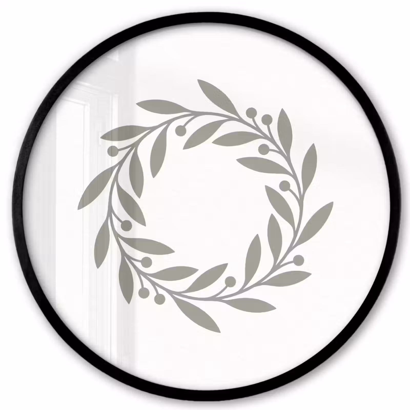 Ronde fotolijst - Krans - Bladeren - Natuur - Minimalistisch - Grijs — 1