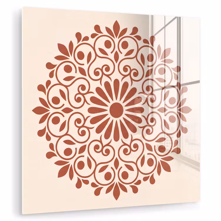 Glas schilderij - Decoratie - Cirkel - Symmetrisch - Modern - Roodbruin — 1