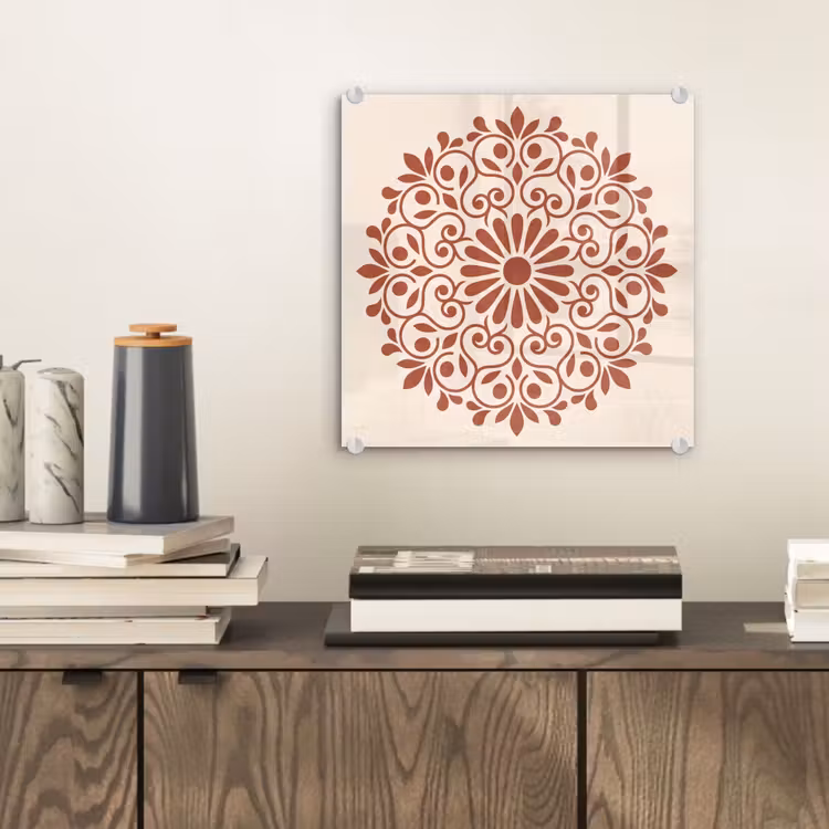 Glas schilderij - Decoratie - Cirkel - Symmetrisch - Modern - Roodbruin — 2