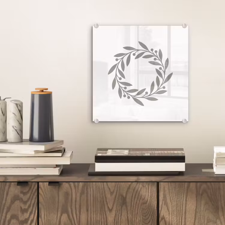 Glas schilderij - Krans - Bladeren - Natuur - Minimalistisch - Grijs — 2