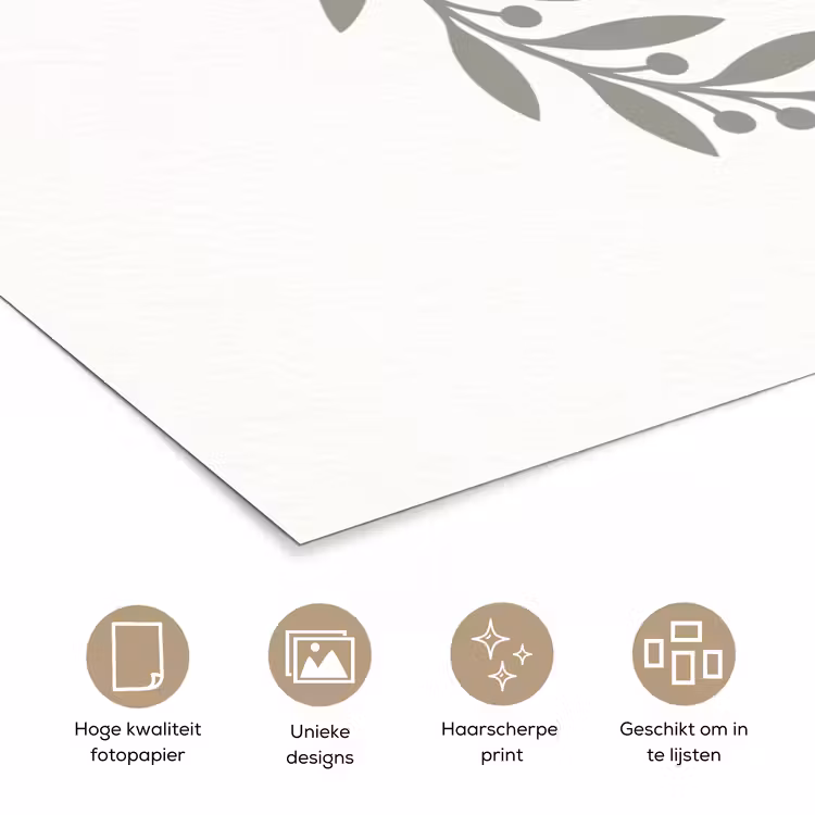 Poster - Krans - Bladeren - Natuur - Minimalistisch - Grijs — 5