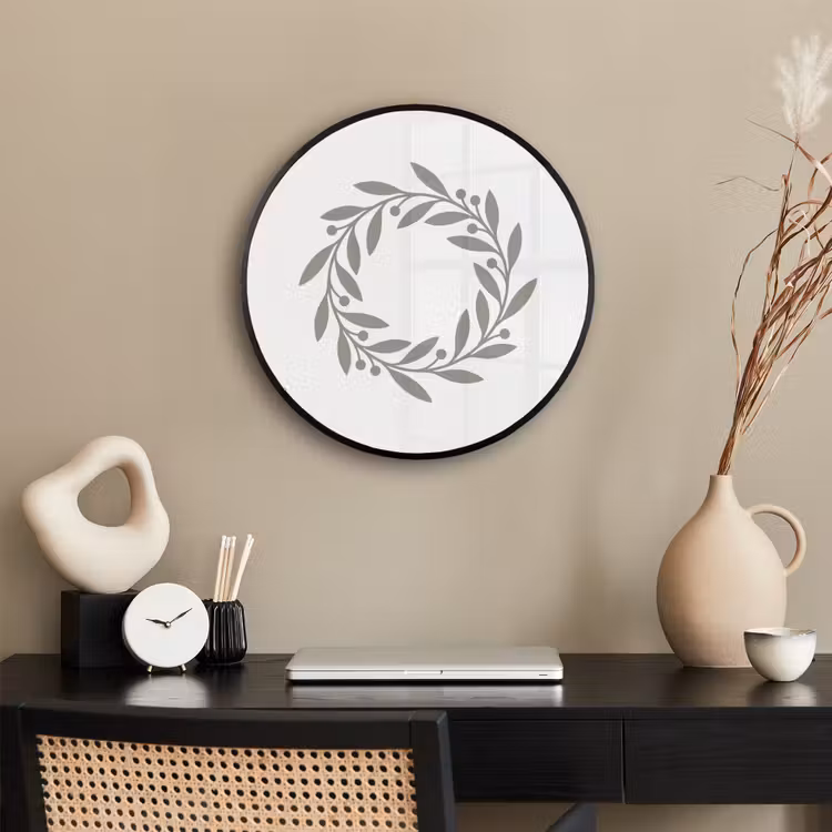 Ronde fotolijst - Krans - Bladeren - Natuur - Minimalistisch - Grijs — 3