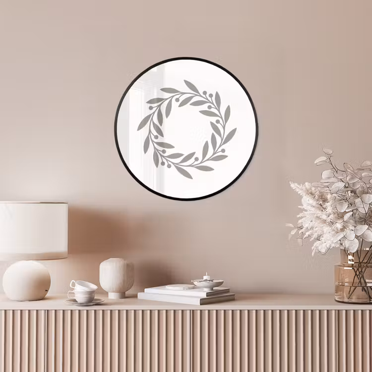 Ronde fotolijst - Krans - Bladeren - Natuur - Minimalistisch - Grijs — 5