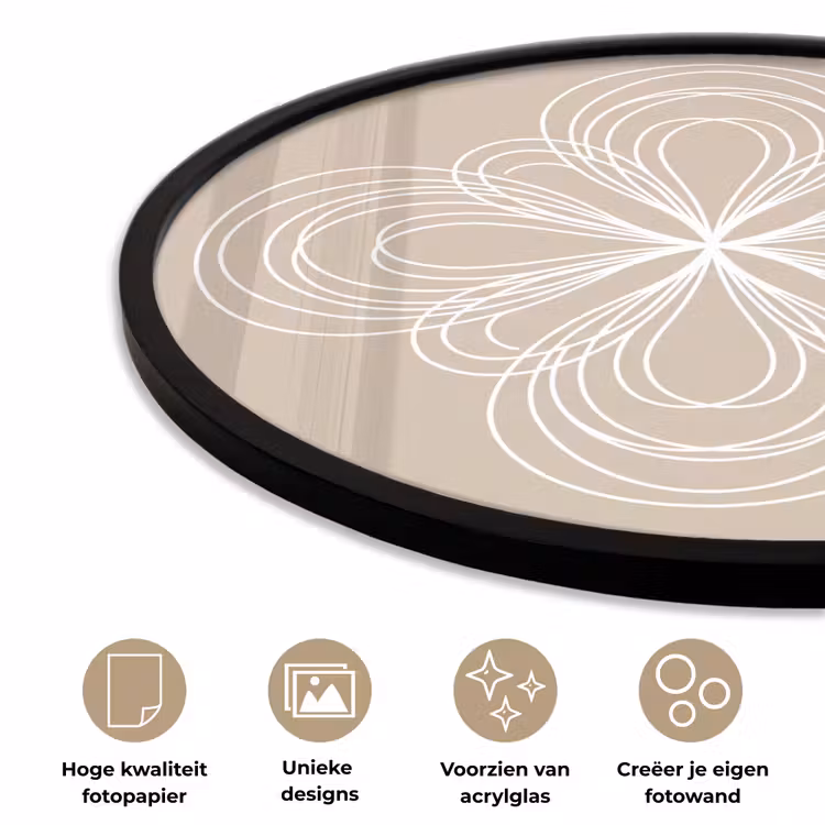 Ronde fotolijst - Patroon - Lijnen - Abstract - Minimalistisch - Beige — 2