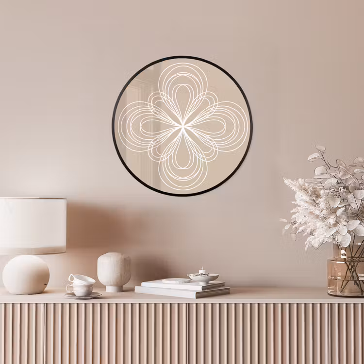 Ronde fotolijst - Patroon - Lijnen - Abstract - Minimalistisch - Beige — 5
