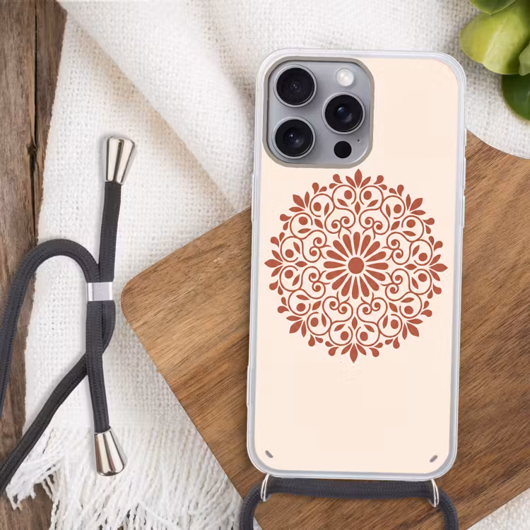 Telefoonhoesje met koord - Decoratie - Cirkel - Symmetrisch - Modern - Roodbruin — 3